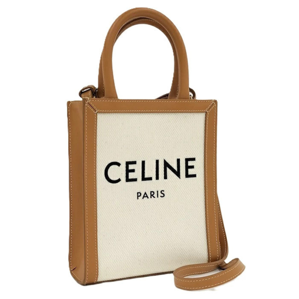 Celine Vertical Cabas Shoulder Bag Canvas Camel Brown